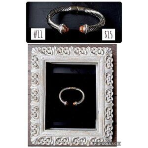 Twisted Silvertone Bracelet with Goldtone Clear and Amber Crystals, Hinge Closur